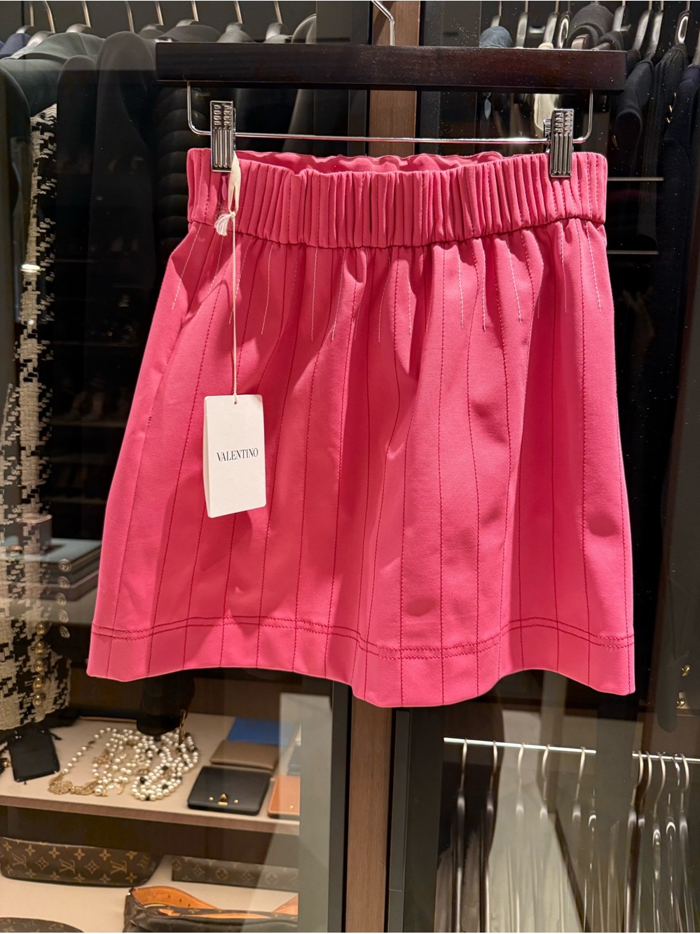 Valentino Pink Elastic-Waist Mini Skirt with Stitch Detailing